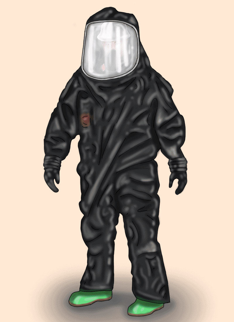 drawing of total encapsulating liquid chemical protective and vapor protective suit
