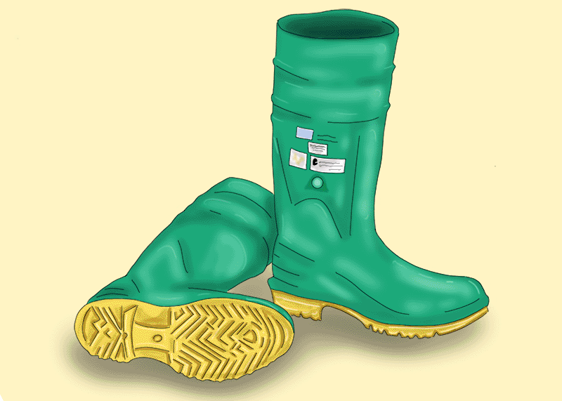 drawing of chemical resistant steel toe boots