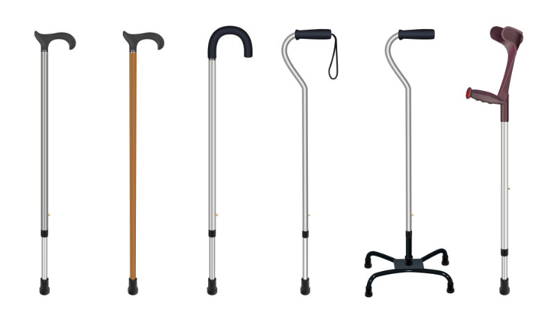photo of several straight and quad canes